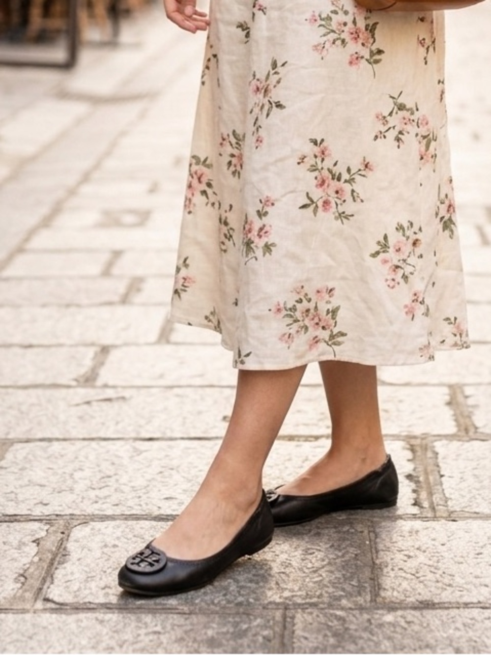 Tory Burch Black Leather Logo Round-Toe Ballet Flats Sz 8.5